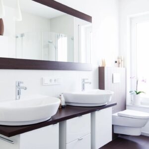 Bathroom sinks and basin with white interior